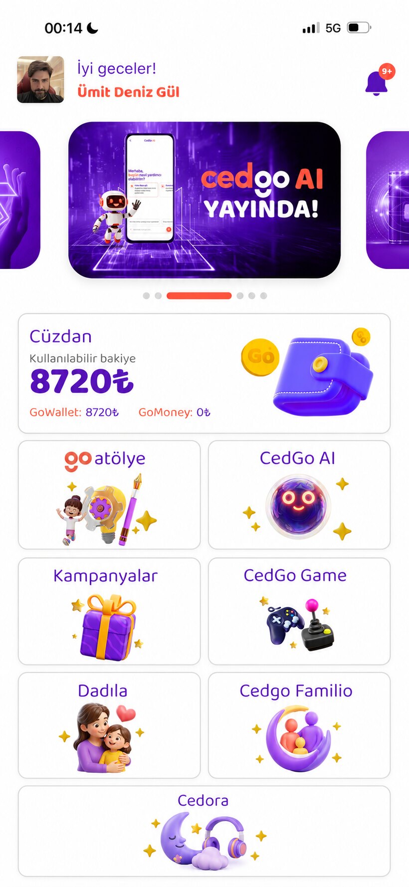Cedgo SuperApp ana ekranı